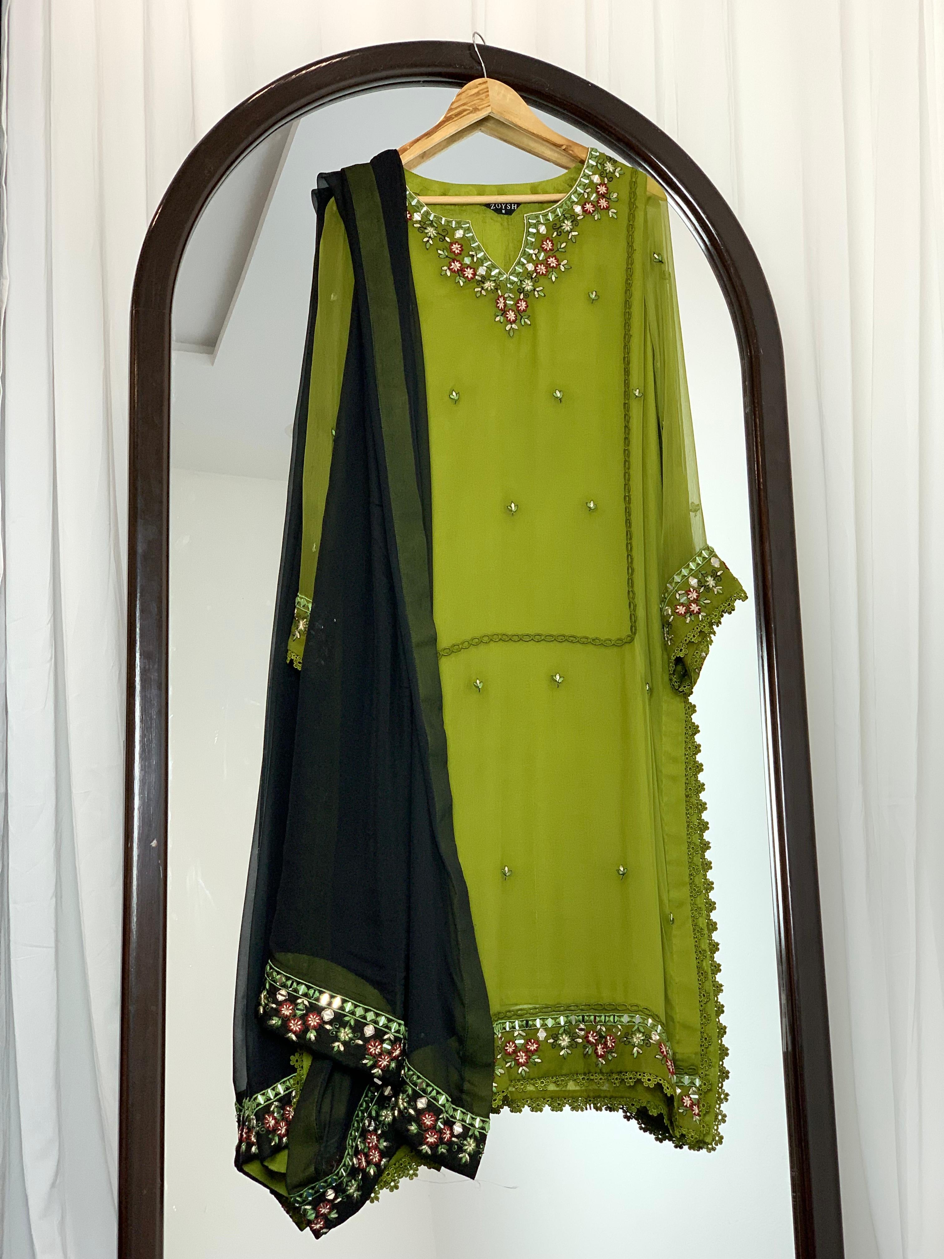 3 Piece - Embroidered Chiffon Suit