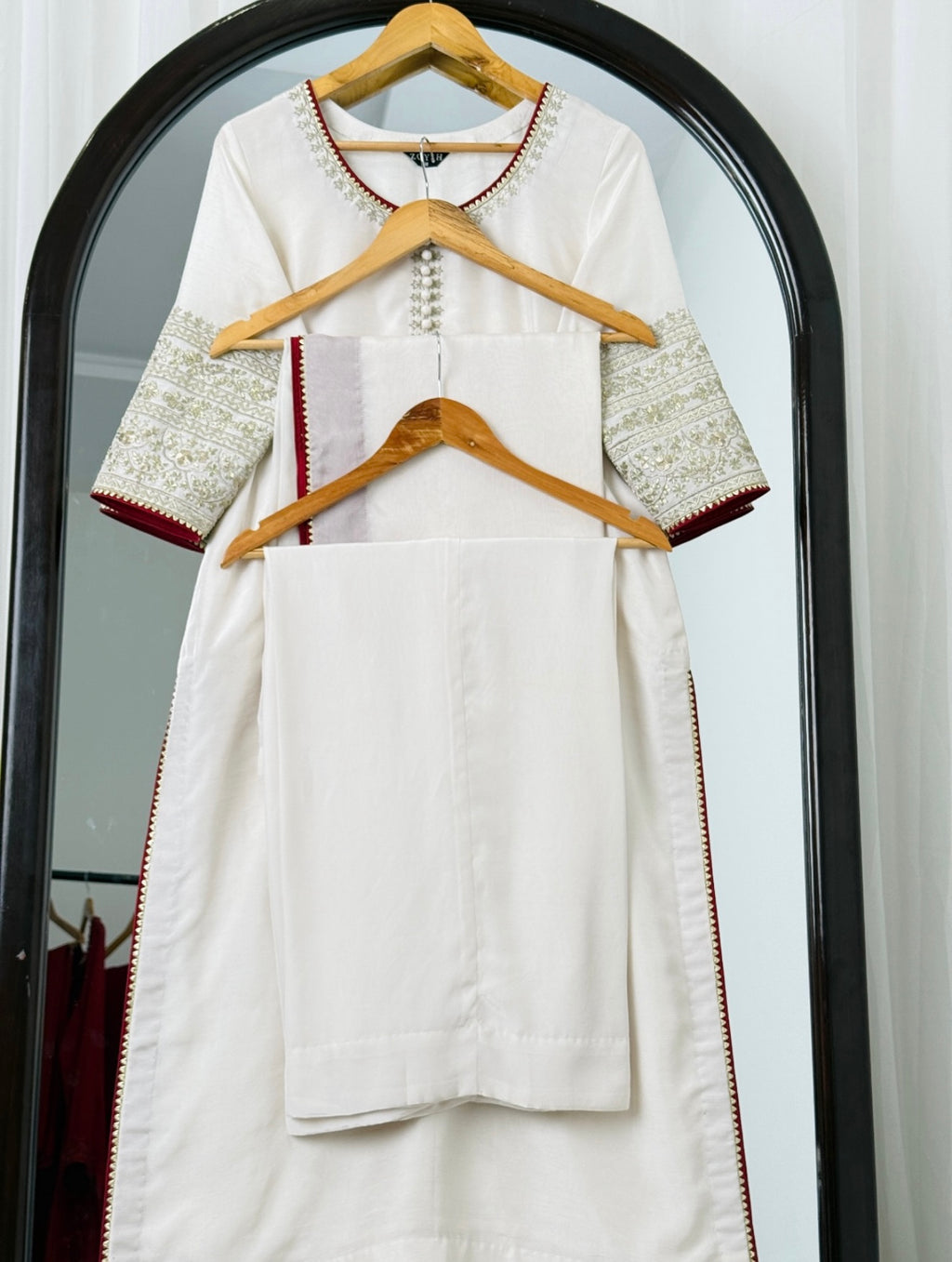 3 Piece - Embroidered Raw Silk Suit