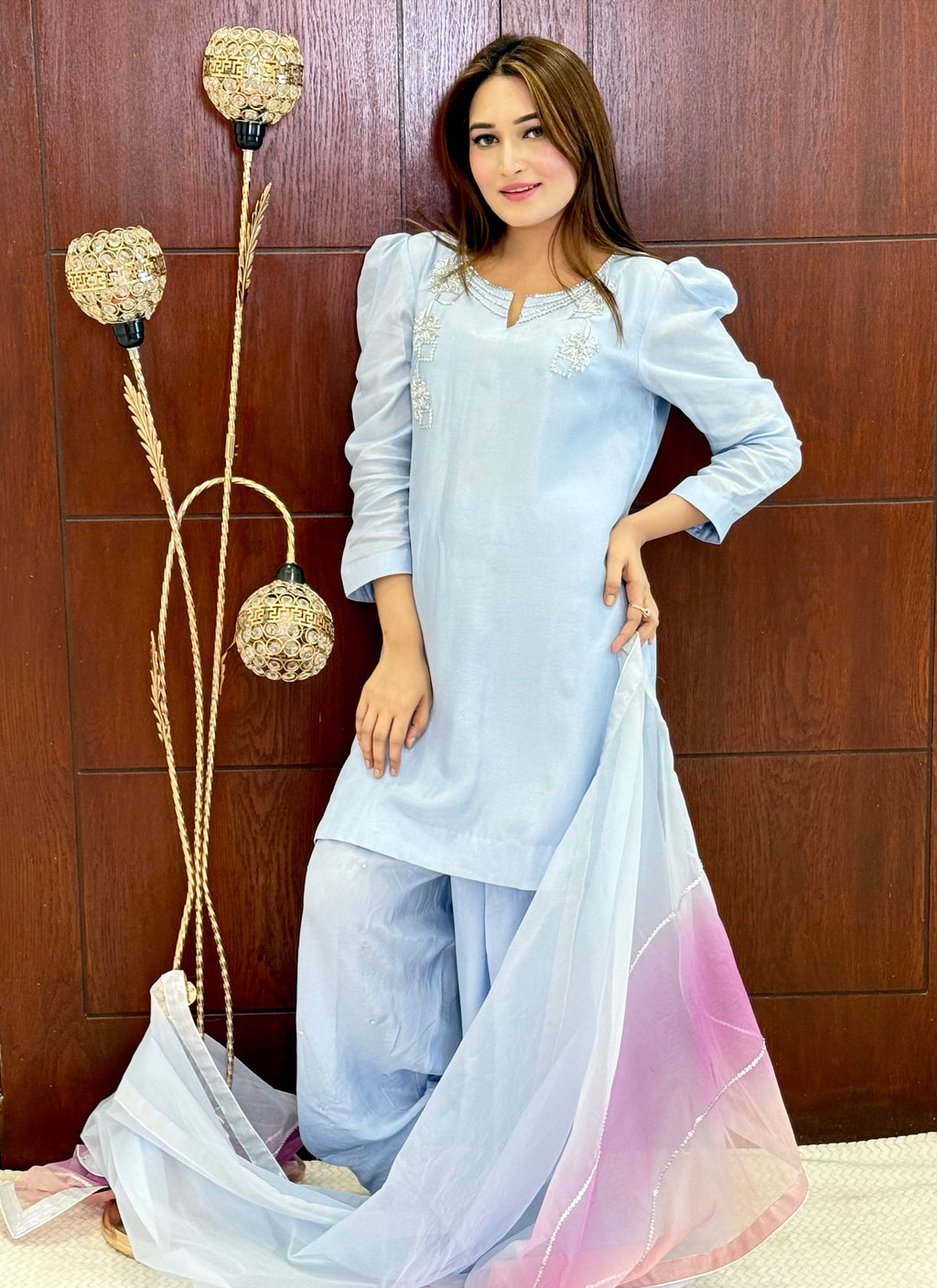 3 Piece - Embroidered Tussle Silk Suit
