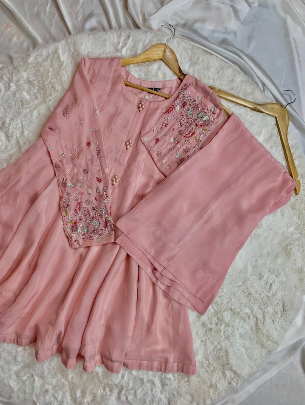 3 Piece - Embroidered Soft Silk Frock