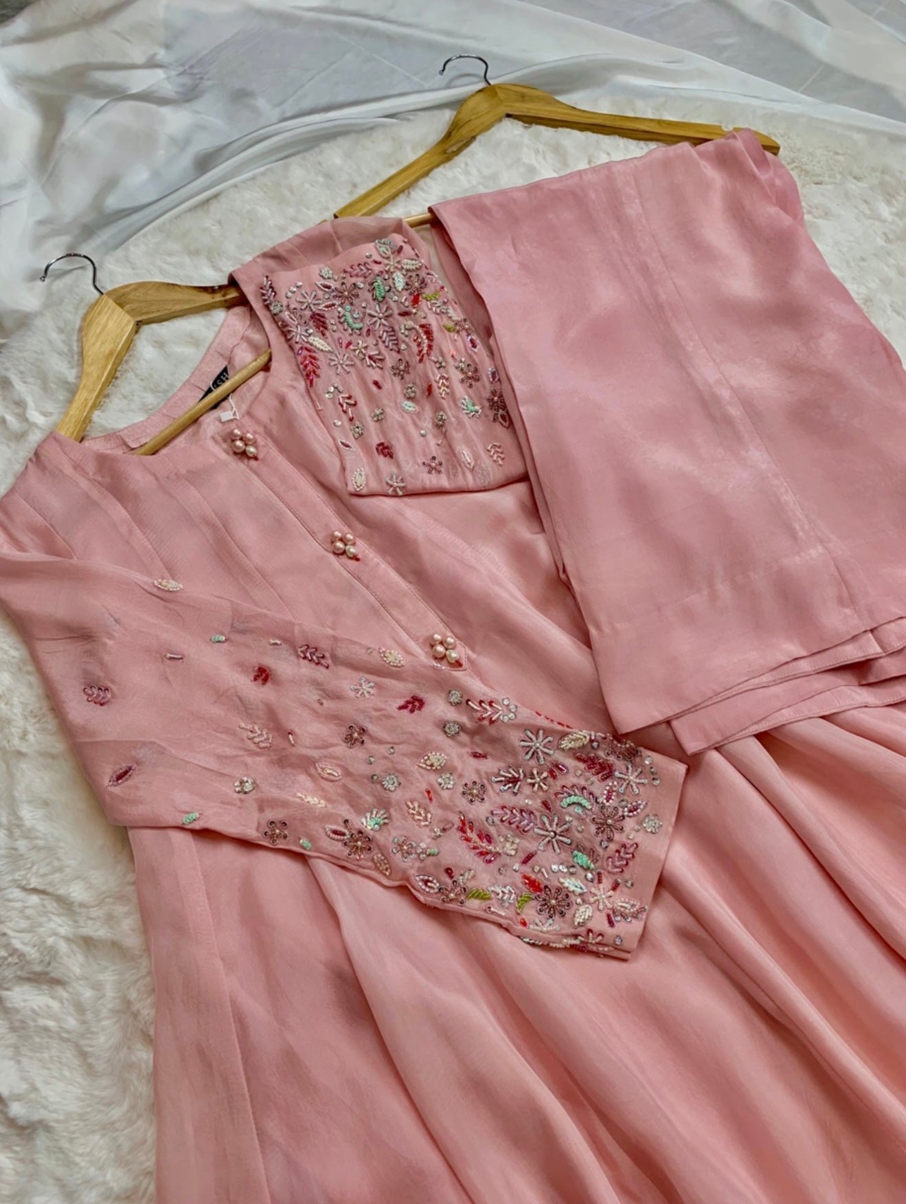 3 Piece - Embroidered Soft Silk Frock