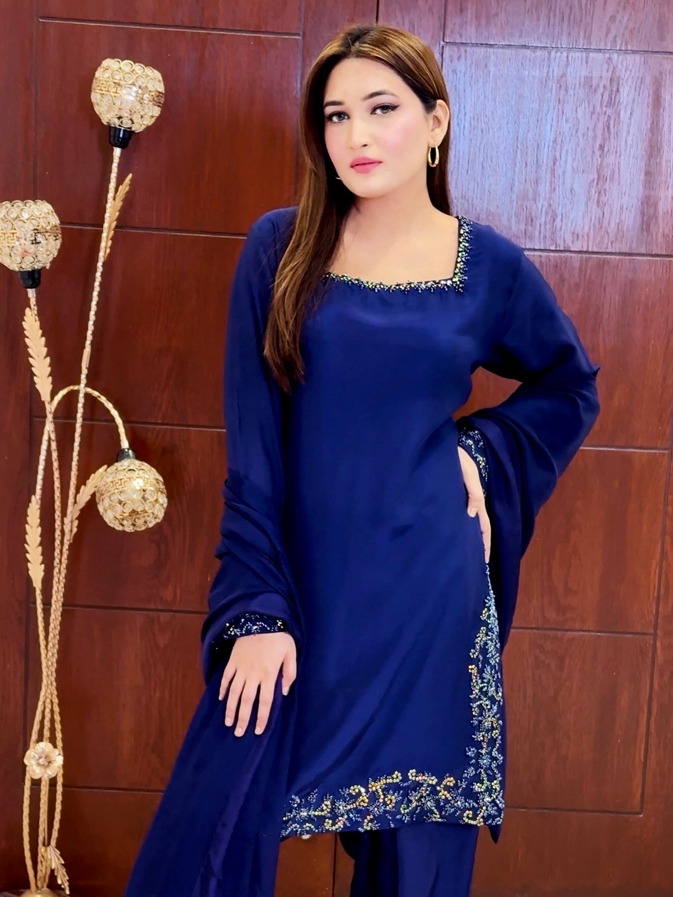 3 Piece - Embroidered Tussle Silk Suit