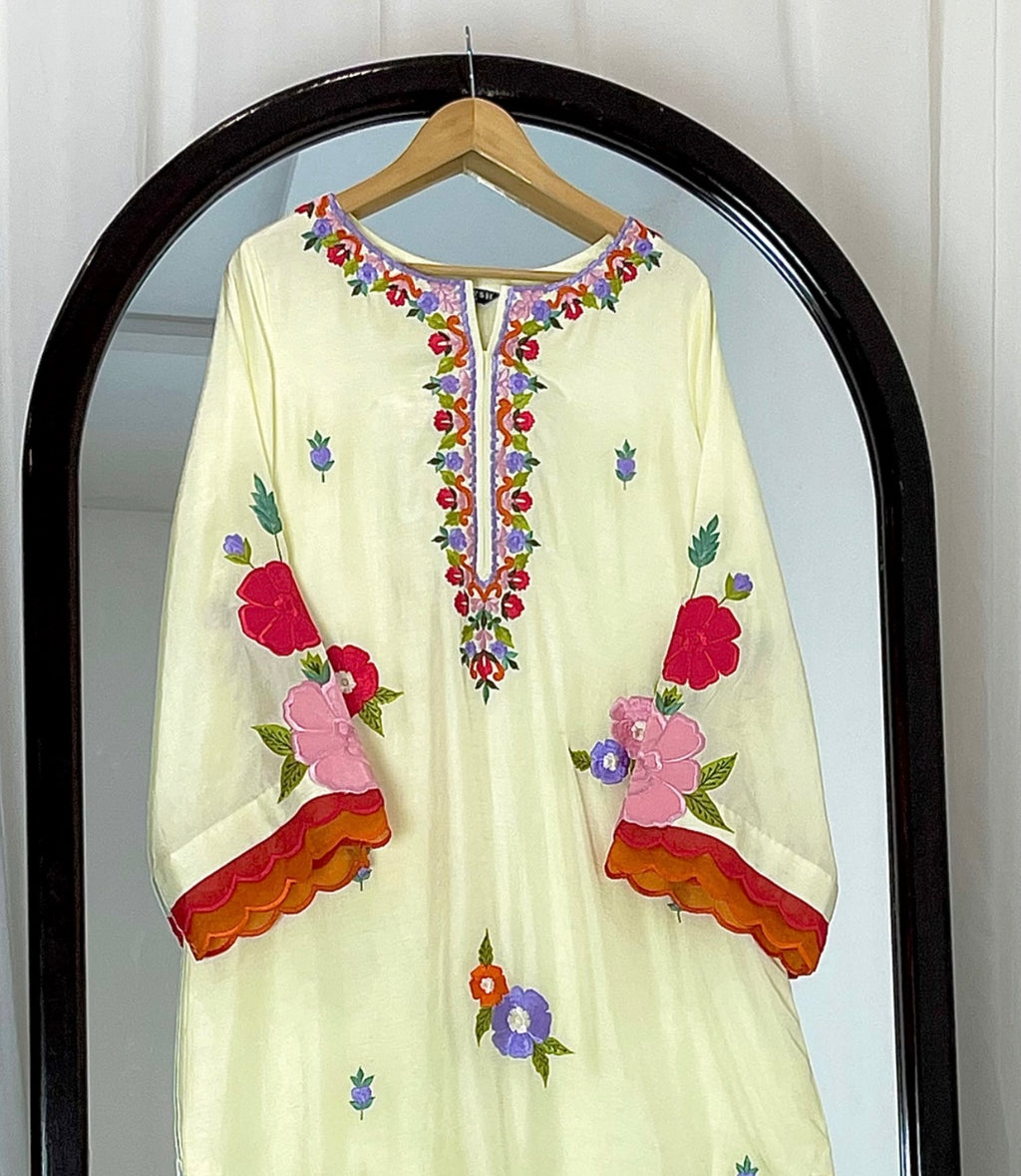 3 Piece - Embroidered Tussle Silk Suit