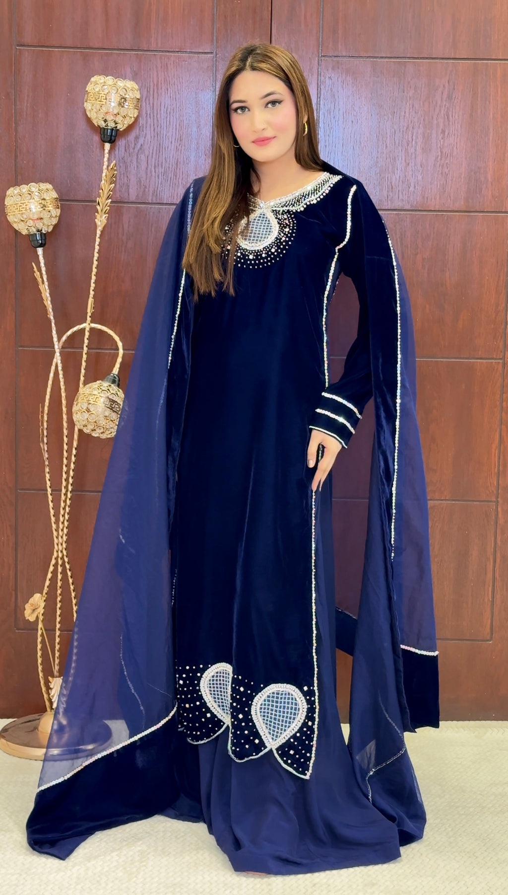 3 Piece - Embroidered Velvet Suit