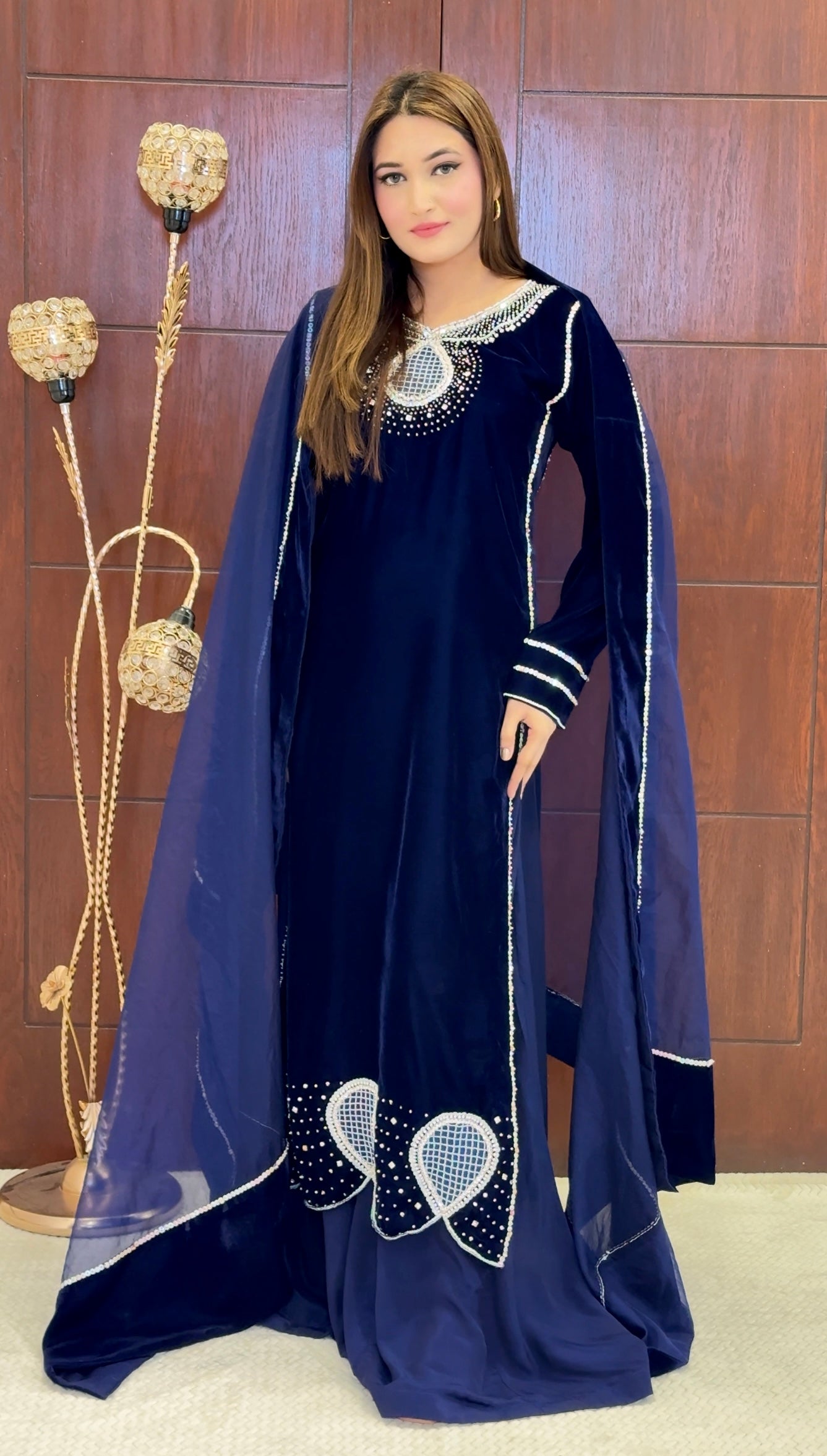 3 Piece - Embroidered Velvet Suit