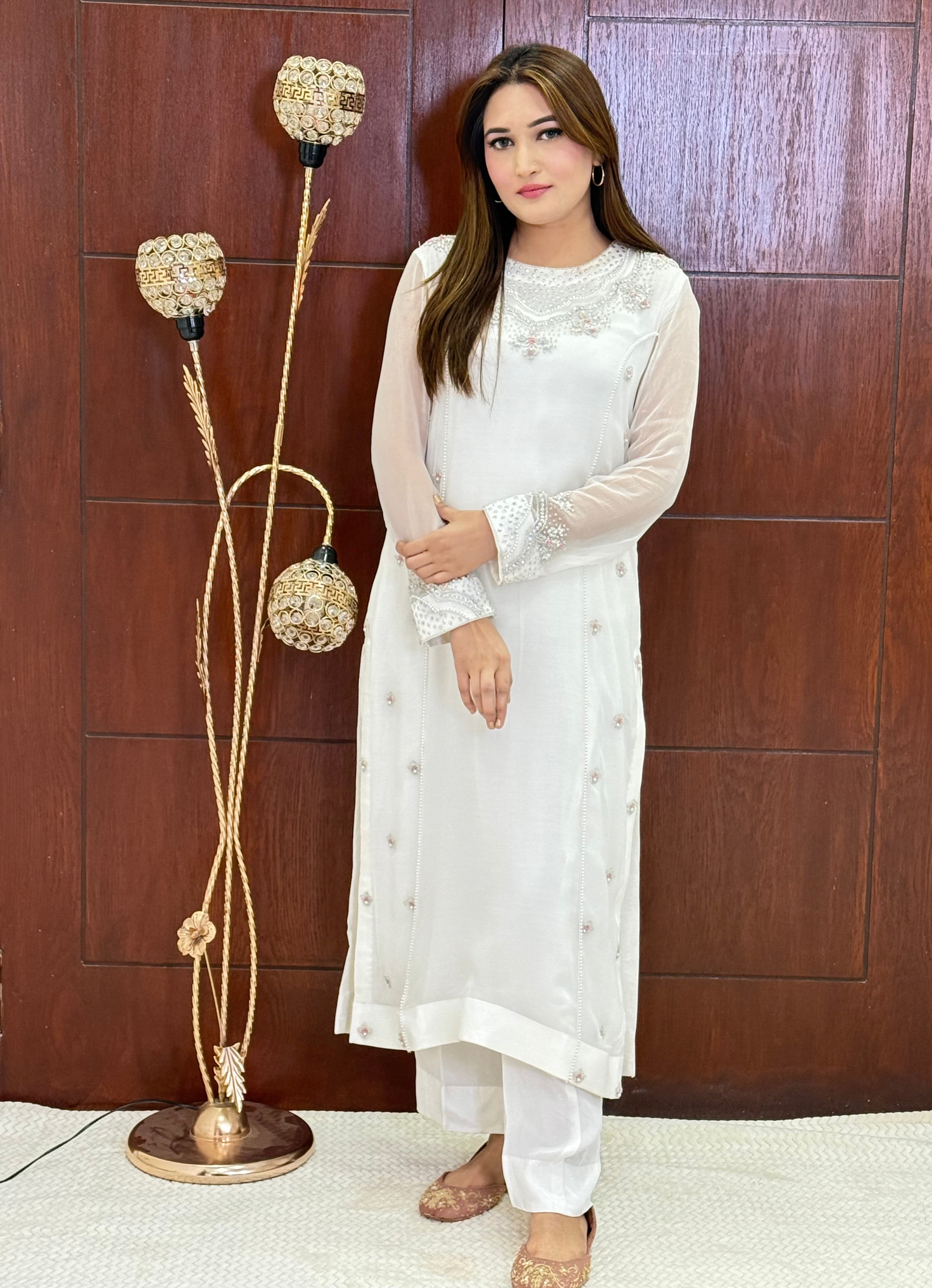 3 Piece - Embroidered Chiffon Suit