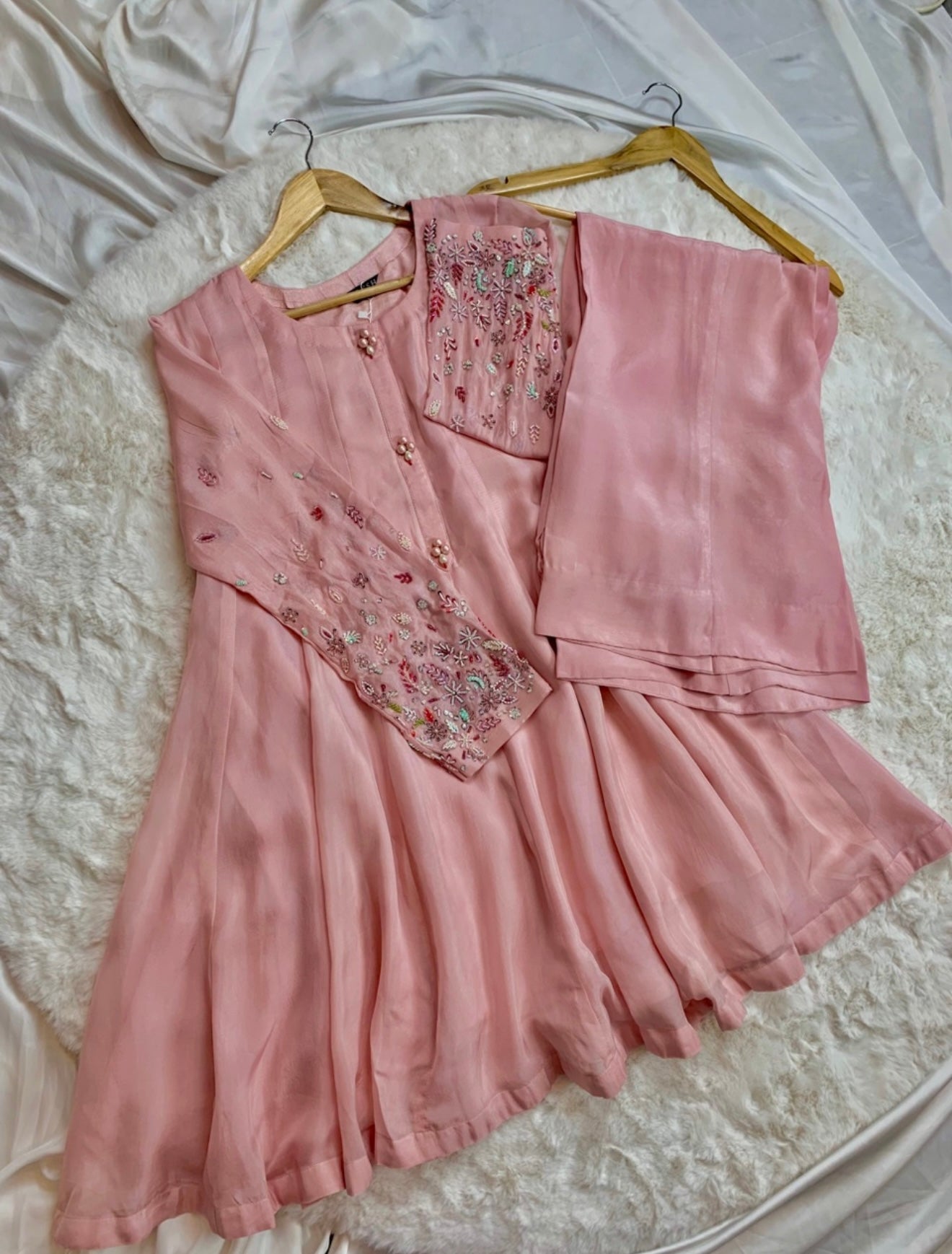 3 Piece - Embroidered Soft Silk Frock