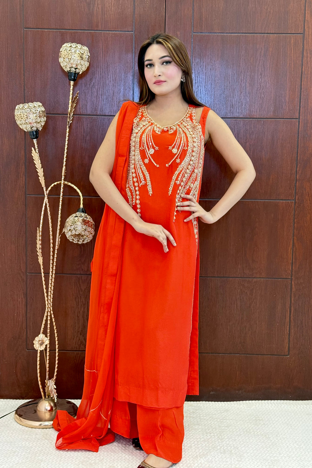 3 Piece - Embroidered Tussle Silk Suit