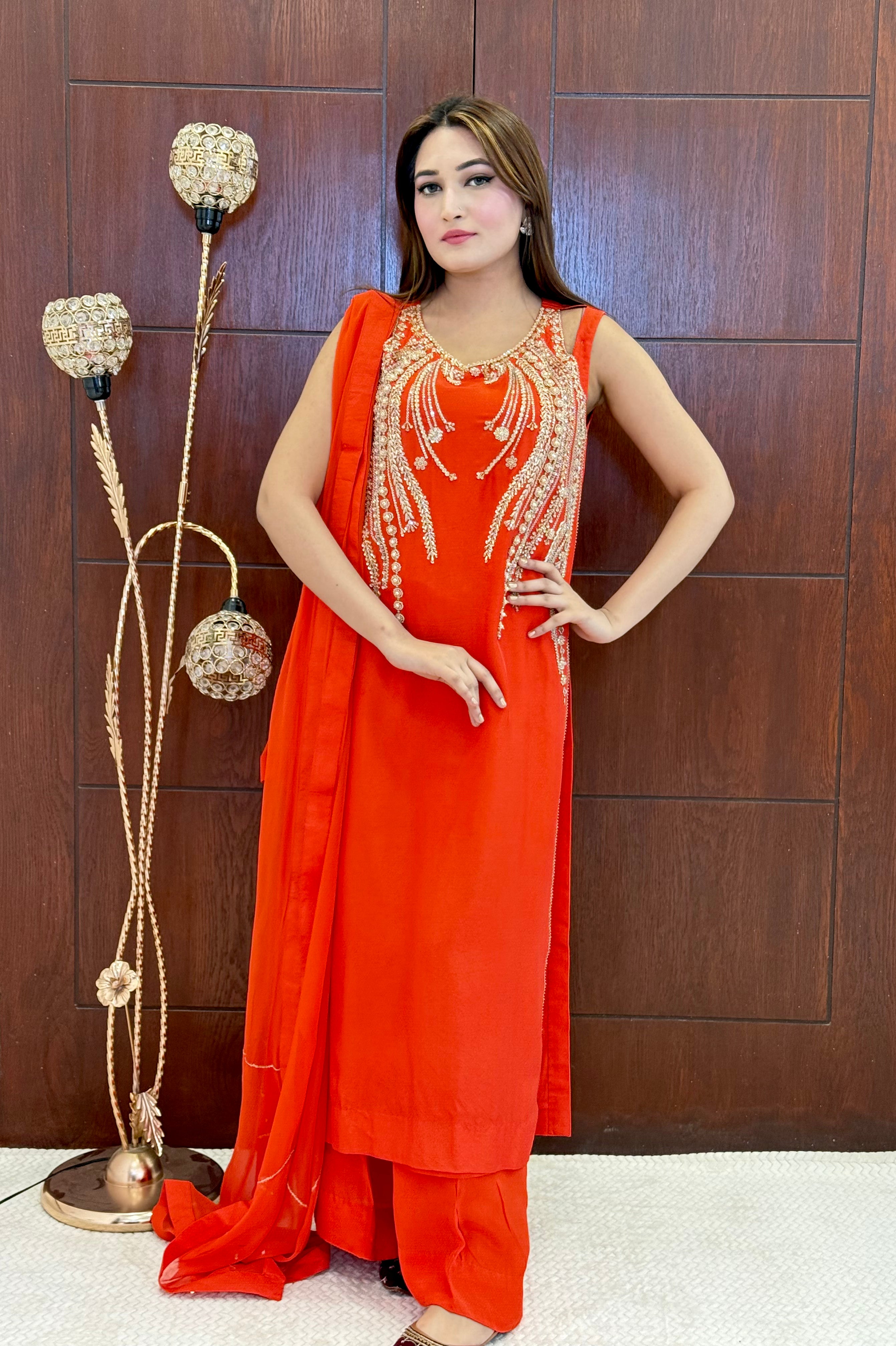 3 Piece - Embroidered Tussle Silk Suit