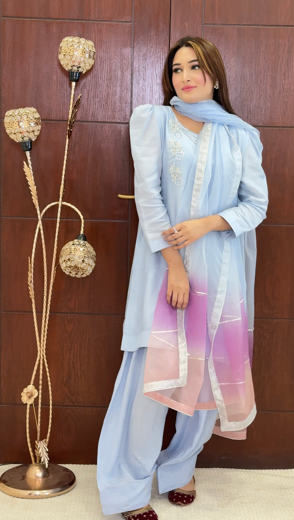 3 Piece - Embroidered Tussle Silk Suit