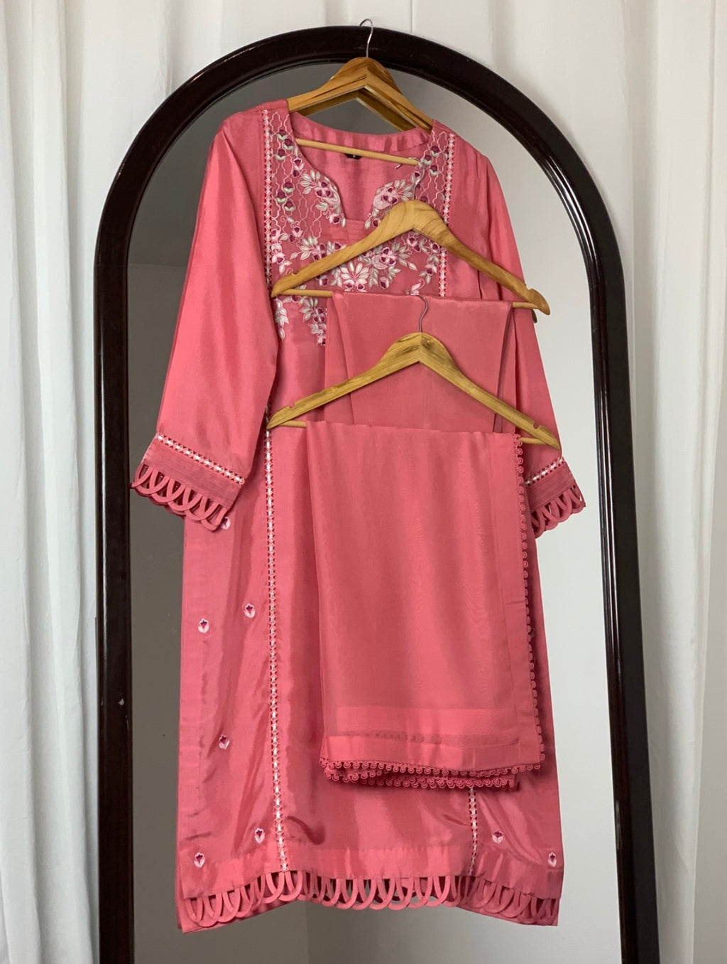 3 Piece - Embroidered Tussle Silk Suit