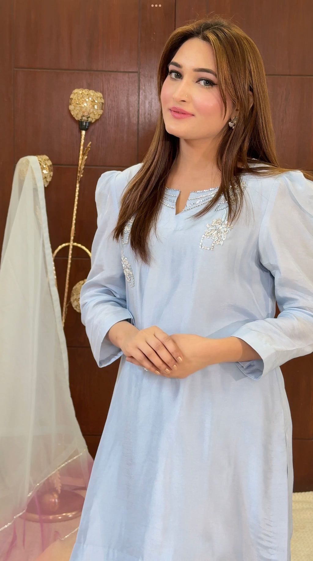 3 Piece - Embroidered Tussle Silk Suit