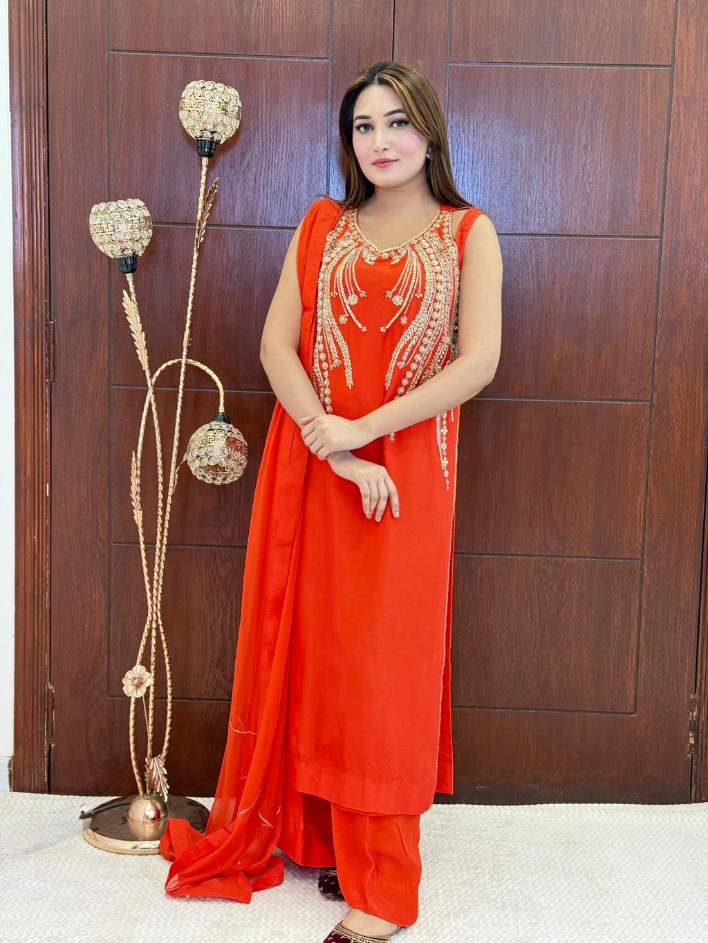 3 Piece - Embroidered Tussle Silk Suit