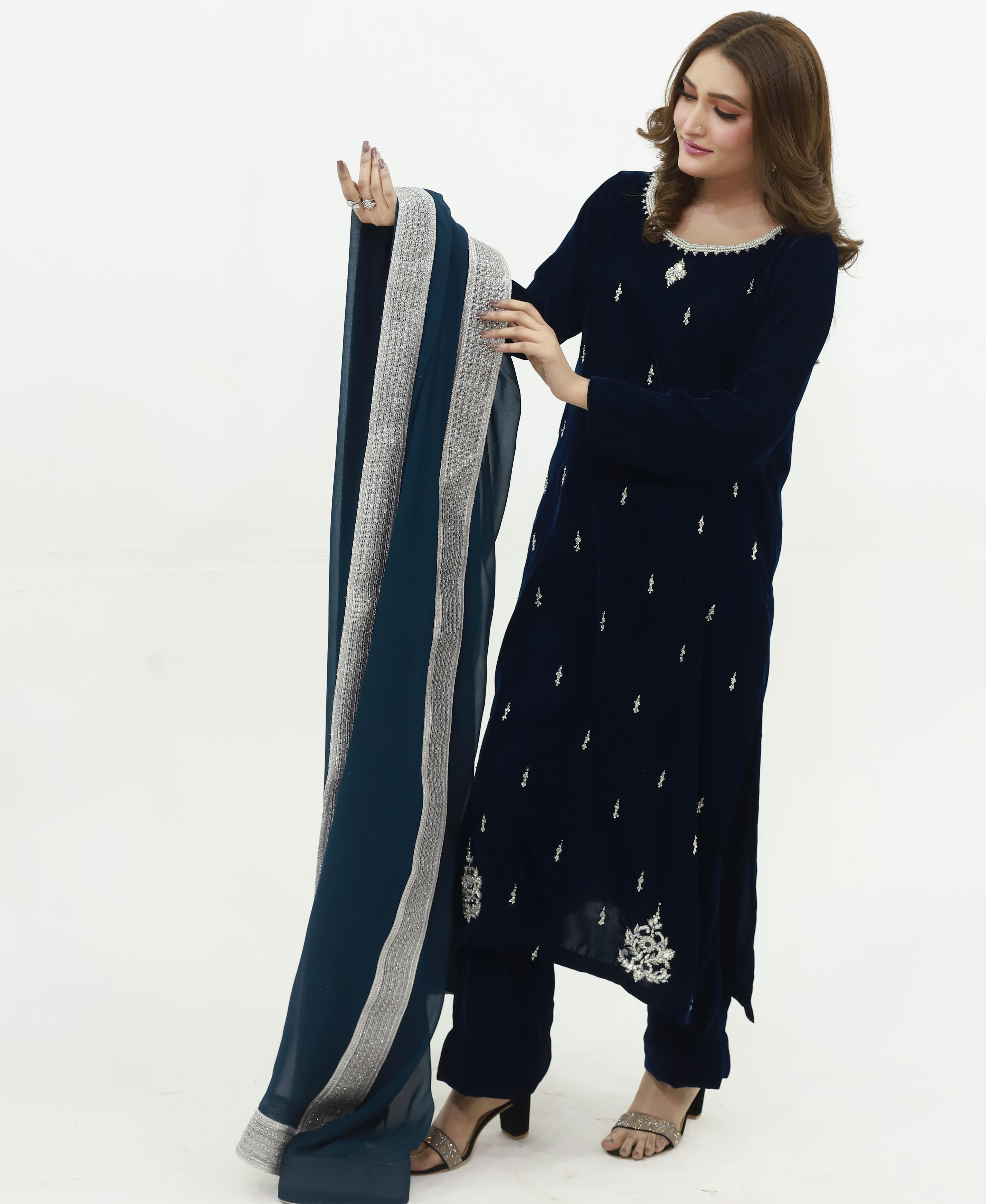 3pc-Velvet Embroidered suit ( ZVT-709 )