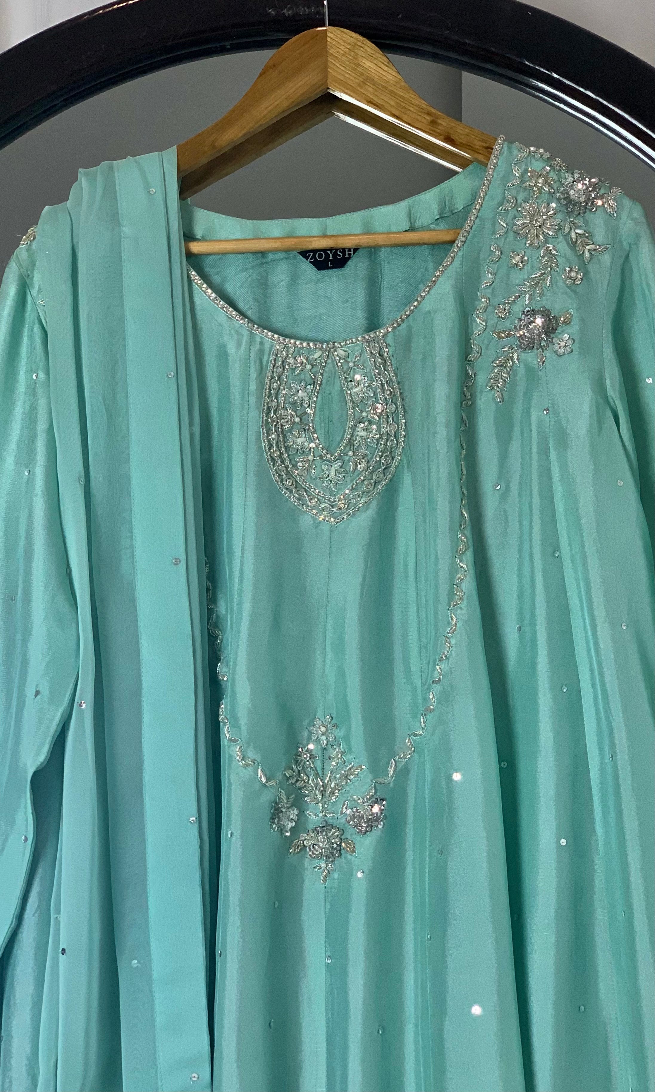 3pc-Silk Embroidered frock ( ZTS-727 )