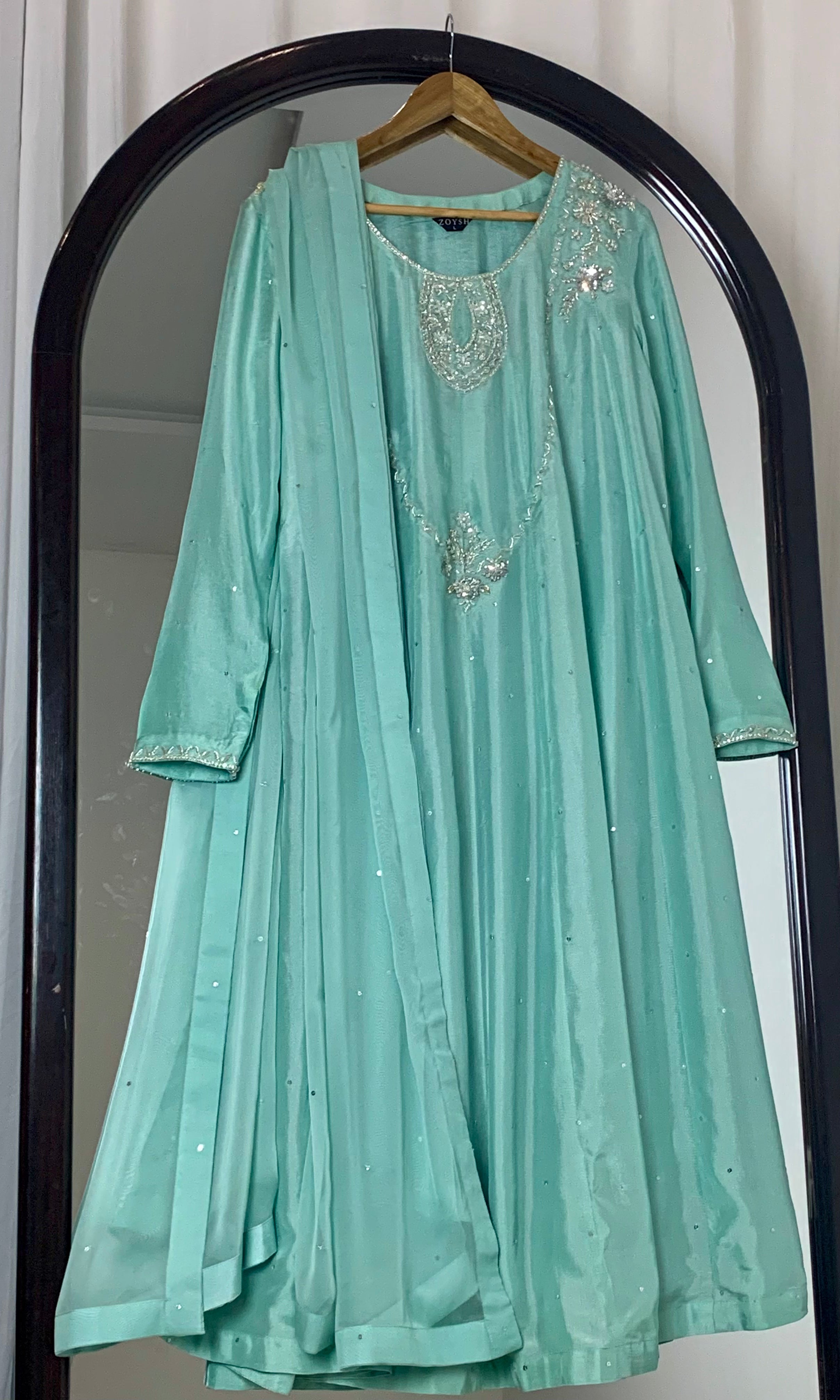 3pc-Silk Embroidered frock ( ZTS-727 )