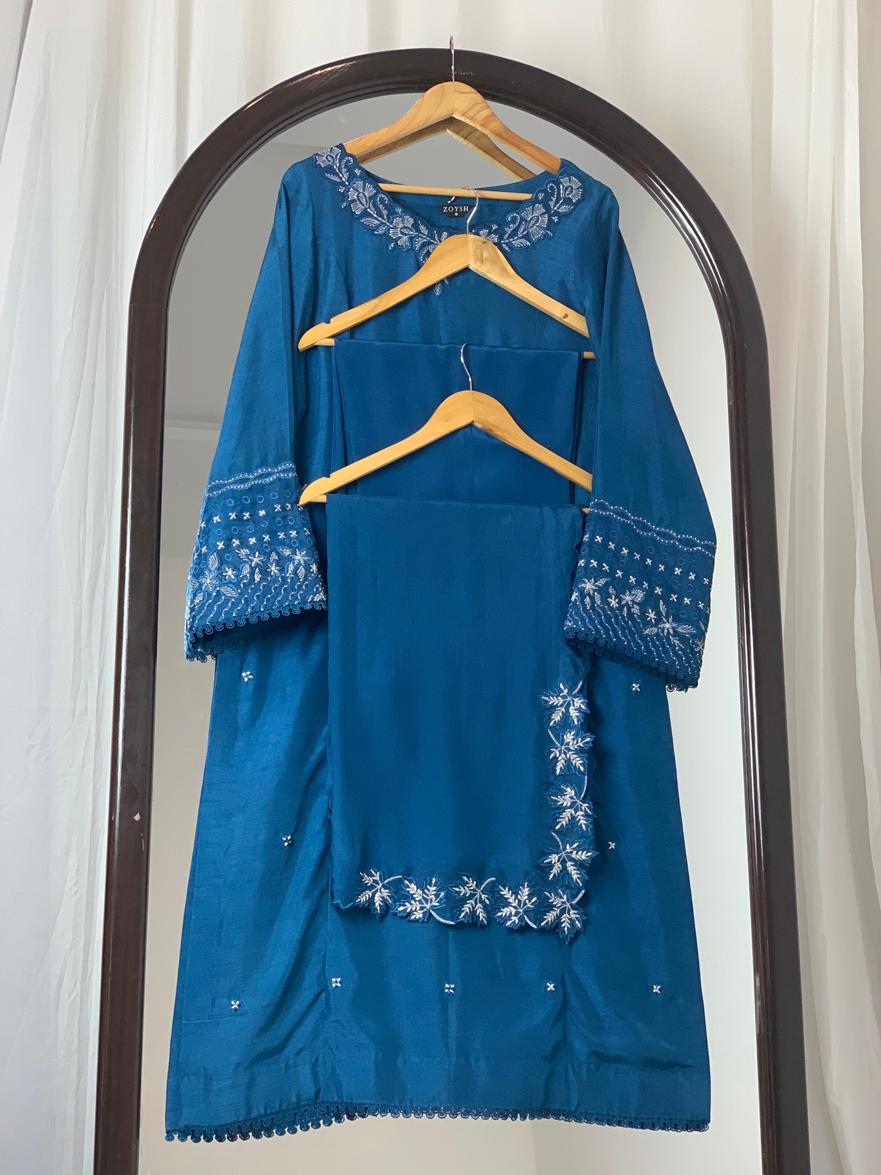 3 Piece - Embroidered Raw Silk Suit