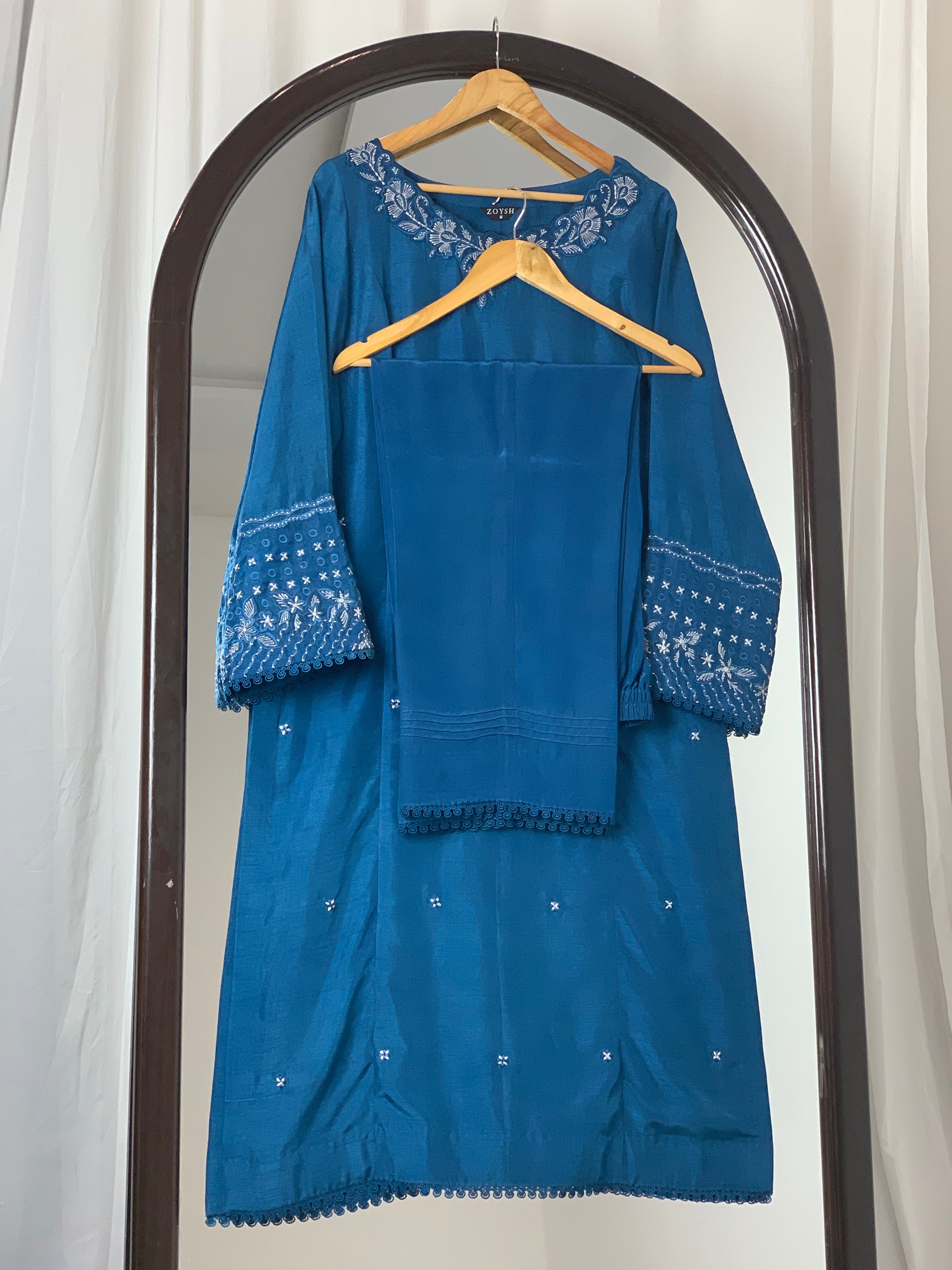3 Piece - Embroidered Raw Silk Suit