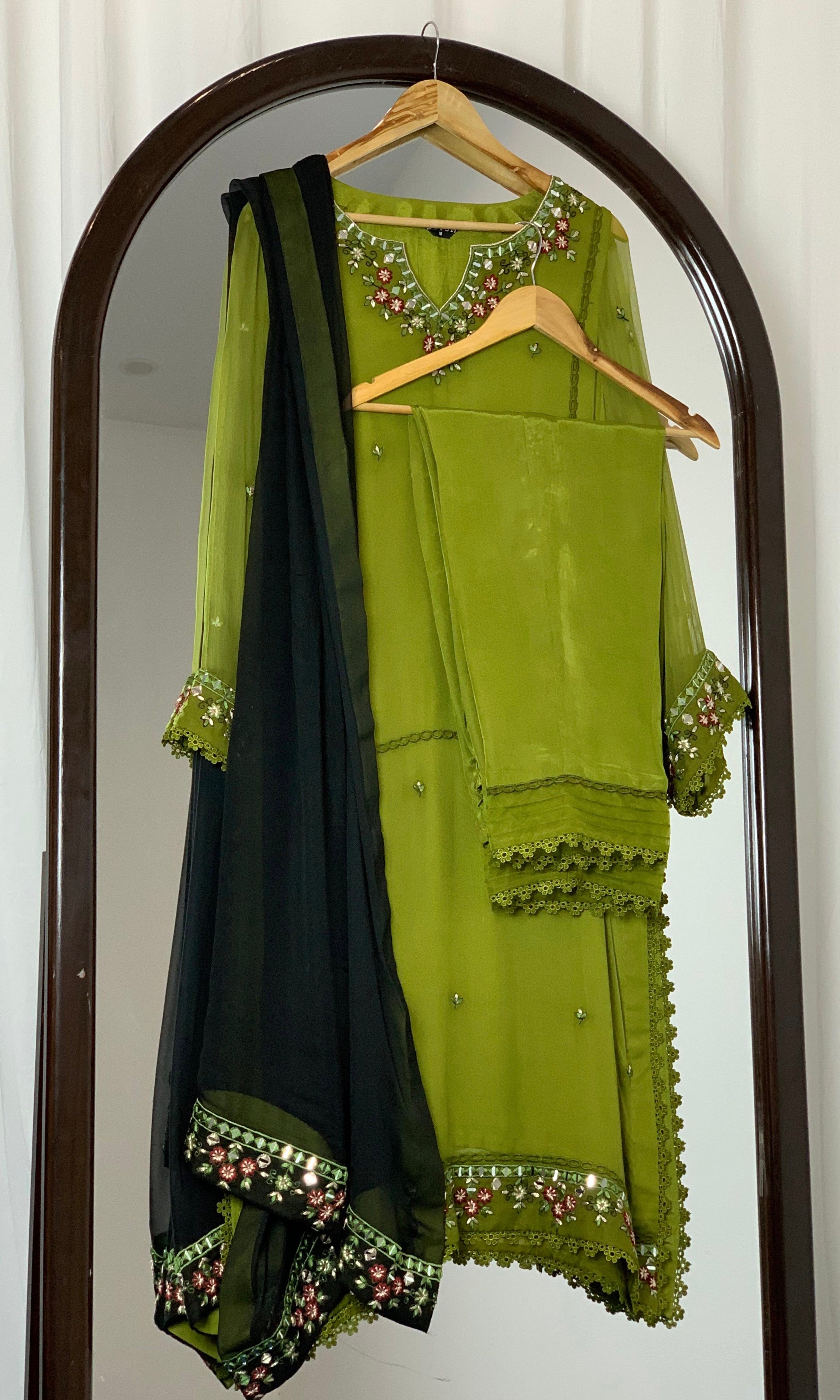 3 Piece - Embroidered Chiffon Suit