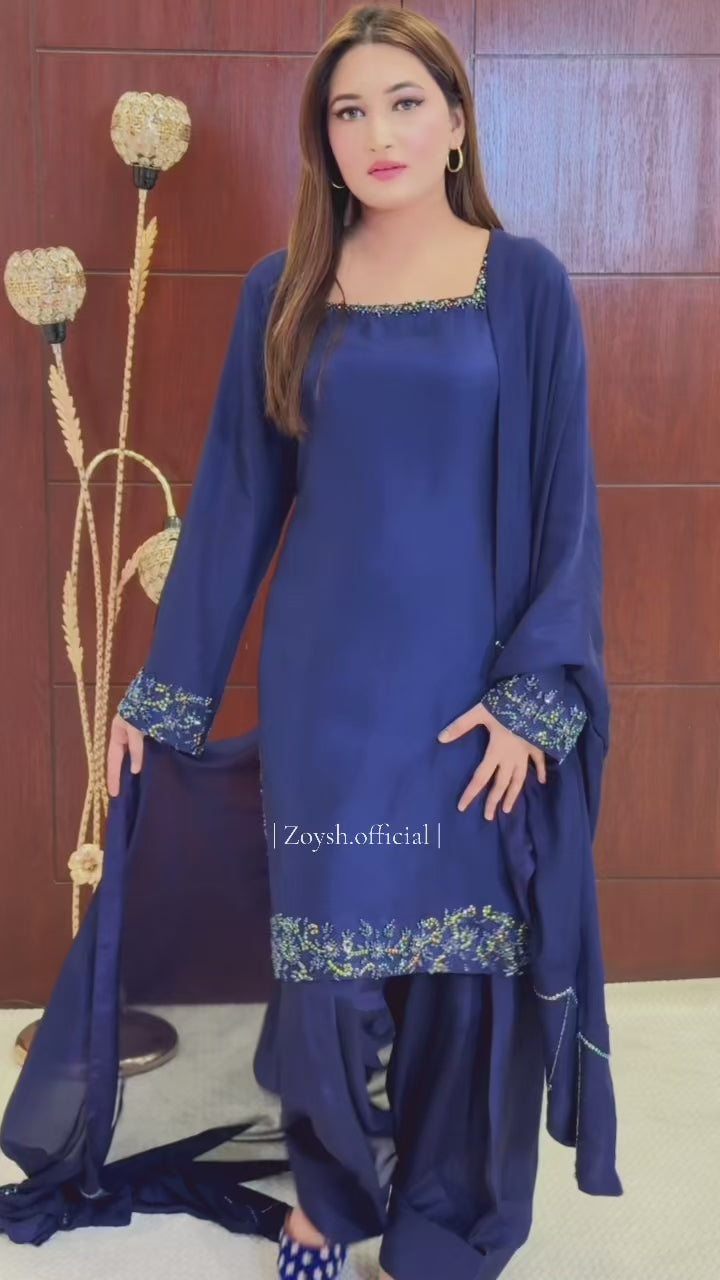 3 Piece - Embroidered Tussle Silk Suit