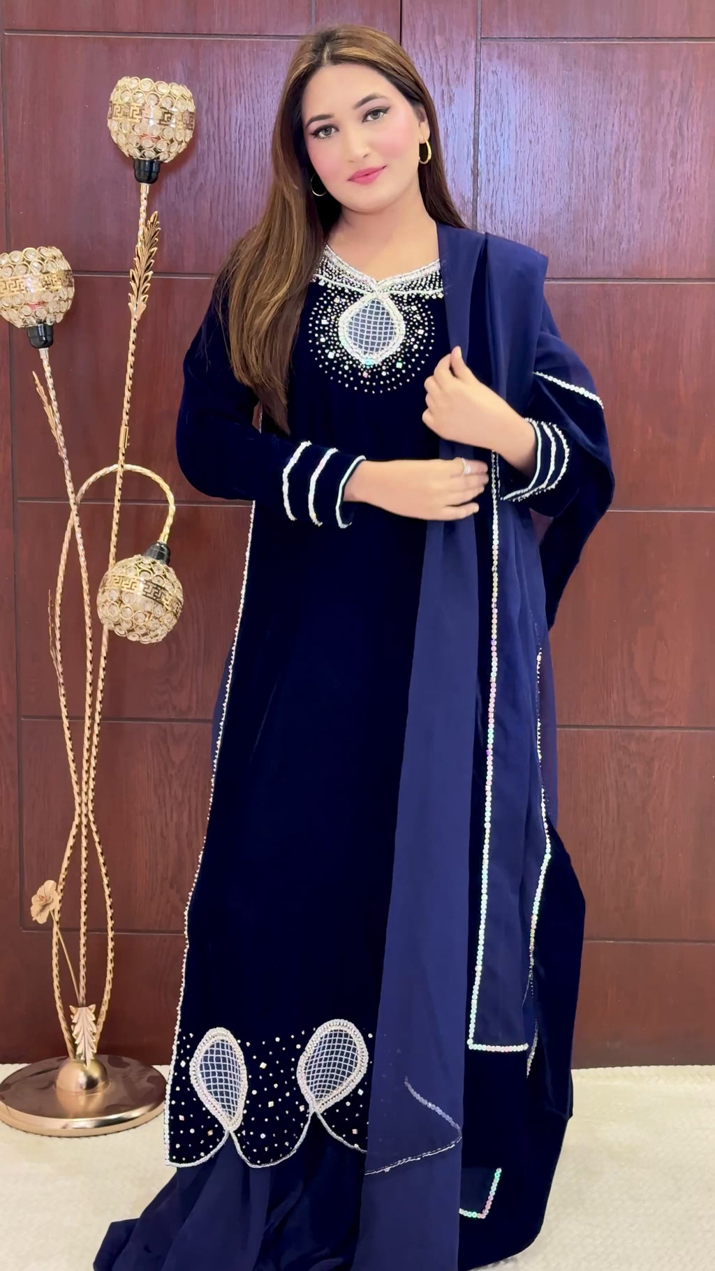 3 Piece - Embroidered Velvet Suit